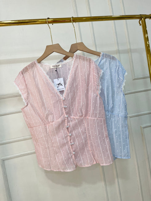 Women Casual V-neck Button Down Half Sleeves Tops